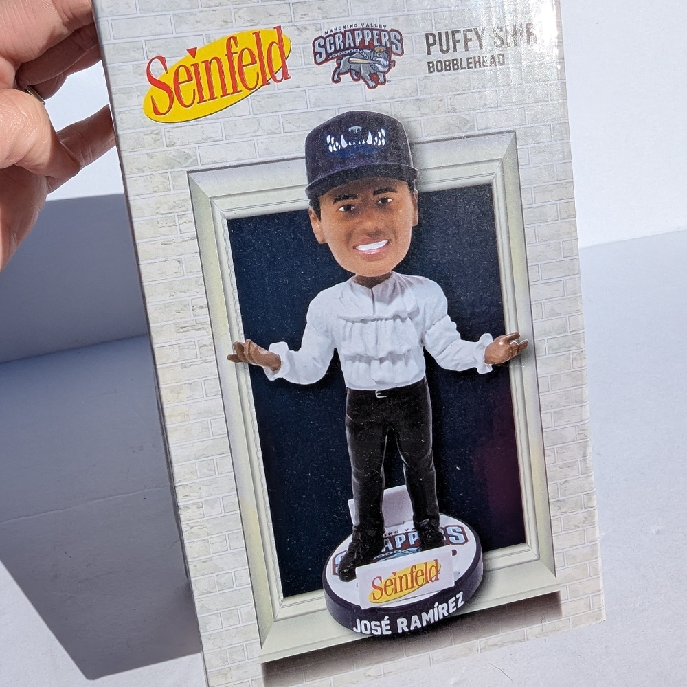 NIB Seinfeld Jose Ramirez Mahoning Valley Scrappers puffy shirt bobblehead